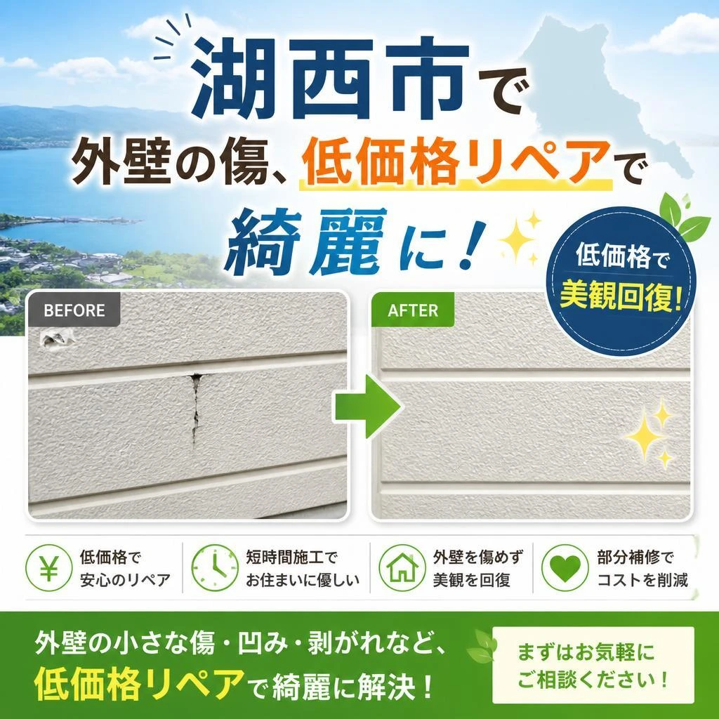 湖西市で外壁の傷、低価格リペアで綺麗に！