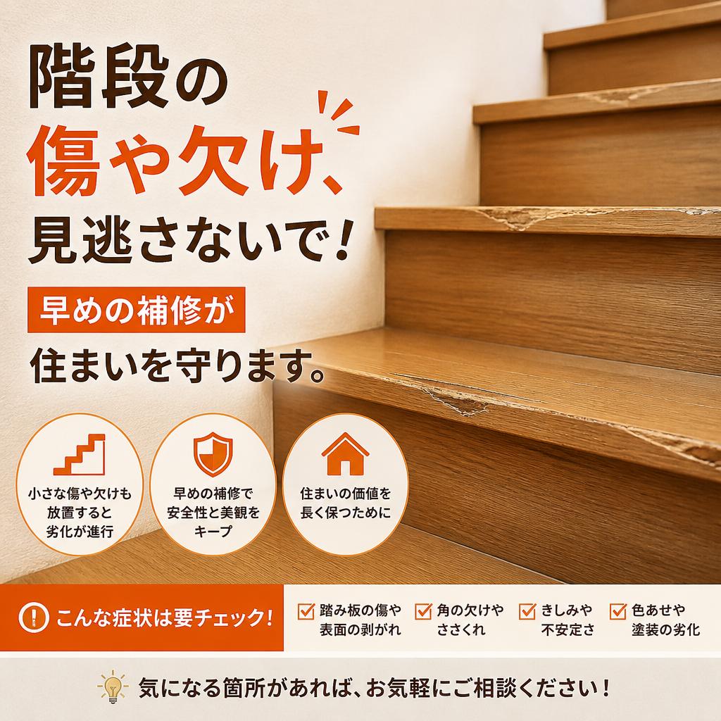 階段の傷や欠け、見逃さないで！早めの補修が住まいを守ります。
