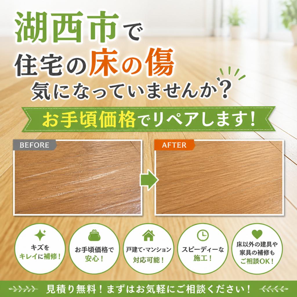 湖西市で住宅の床の傷気になっていませんか？お手頃価格でリペアします！