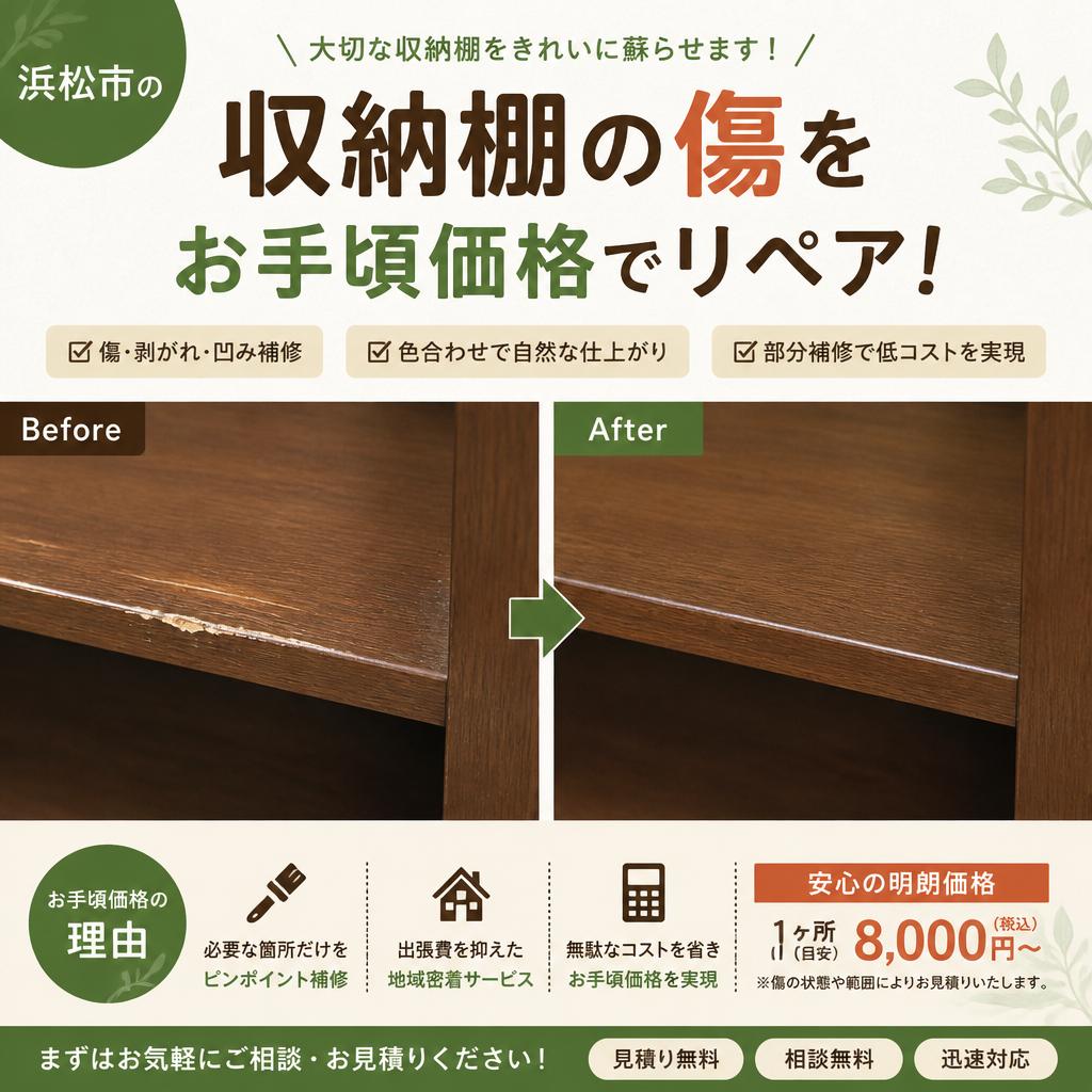 浜松市の収納棚の傷をお手頃価格でリペア！