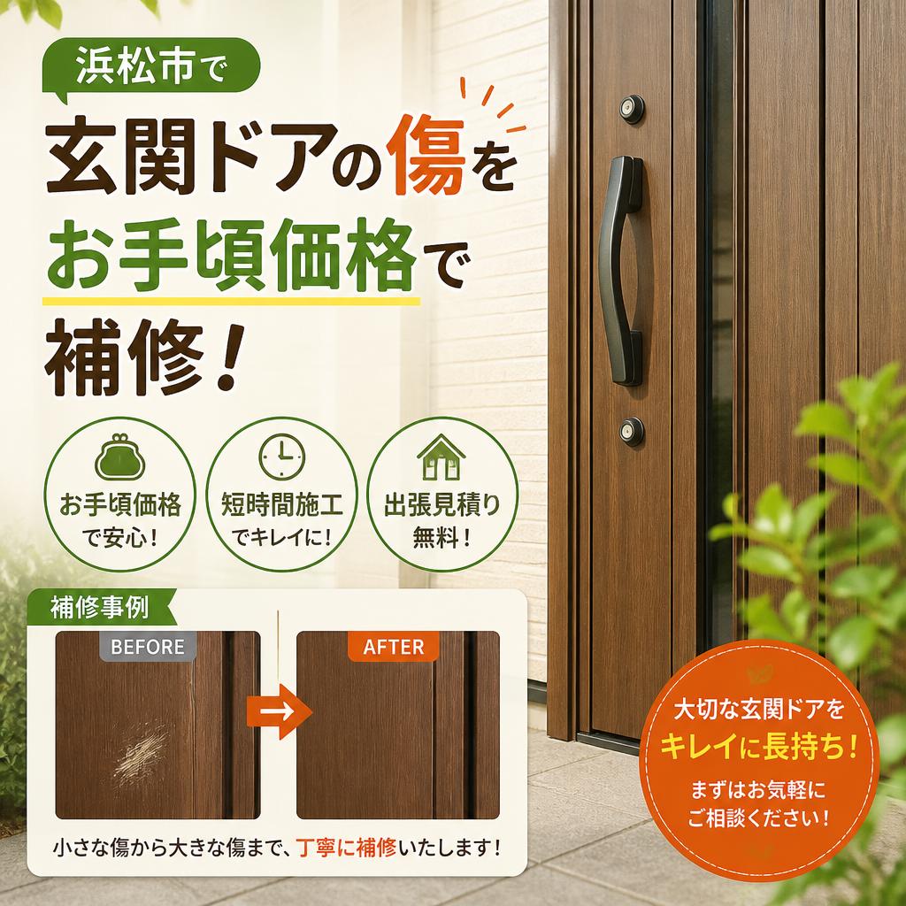 浜松市で、玄関ドアの傷をお手頃価格で補修！