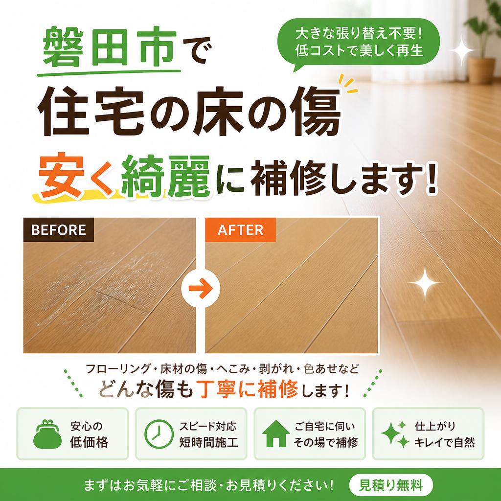 磐田市で住宅の床の傷、安く綺麗に補修します！
